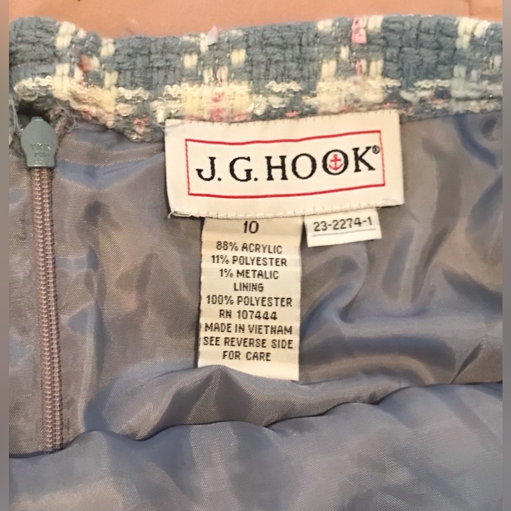 Vintage J. G. Hook Pastel Blue, Pink & White Gingham Knit-Feel Skirt - 10 - Picture 8 of 13